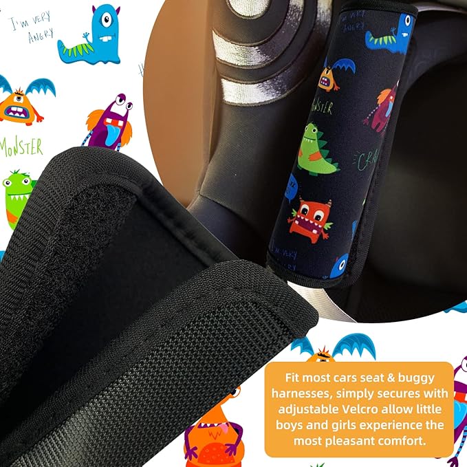 Seat Belt Cover for Kids, Seat Belt Pad for Boys Girls, Car Seat Straps Shoulder Pads for Kids, Kid's Seat Belt Cushion, Shoulder Strap Pad, 1 Piece （Monster）