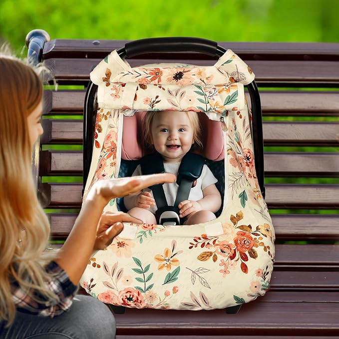 TANOFAR Car Seat Cover Baby, Winter Carseat Cover for Newborn, Infant Car Seat Cover with Windproof and Kick-Proof, Super Warm Plush Fleece Baby Carrier Cover for Infant Boys Girls (Autumn)