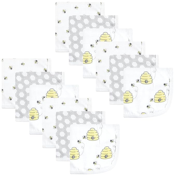 Hudson Baby Unisex Baby Cotton Muslin Washcloths, Bees, One Size