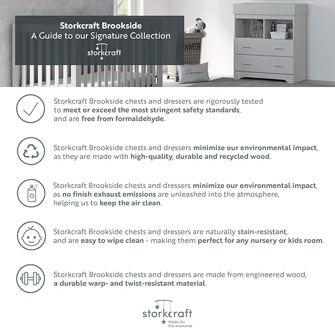 Storkcraft Brookside 4 Drawer Dresser (Gray) – GREENGUARD Gold Certified, Nursery Dresser for Kids Bedroom, Chest of Drawers