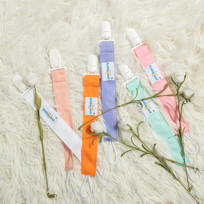 babygoal Pure Color Pacifier Clips, 6 Pack Binky Paci Holder Clips Leashes Fits for Most Pacifiers and Binkies 6PS23