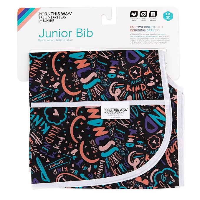 Bumkins Short Sleeve Bib for Girl or Boy, Toddler and Kids for 1-3 Years, Large Size, Essential Must Have for Junior Children, Eating, Mess Saving Soft Fabric Apron for Play, Born This Way
