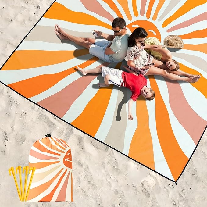 Beach Blanket Waterproof Sandproof Beach Mat 79" X 83"/10'x9'for 2-8 Adults Quick Drying Outdoor Picnic Mat Beach Accessories for Travel, Camping, Hiking