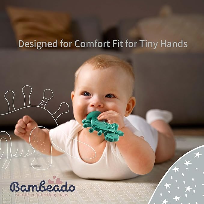 Bambeado Baby Teether Toy: Dibly - The Dino Baby Teething Toys BPA-Free Teethers Inspired by Nature with Natural Rubber Pacifier