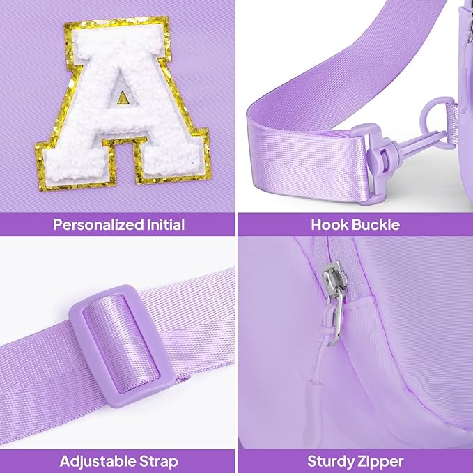 YOOLIFE Initial Crossbody Purse Bag for Girls, Fanny Pack Small Sling Bag for Little Girls Purse, Birthday Gifts for 2 3 4 5 6 7 8 Year Old Girl Kid, Personalized Gift for Daughter Sister, Purple (G)