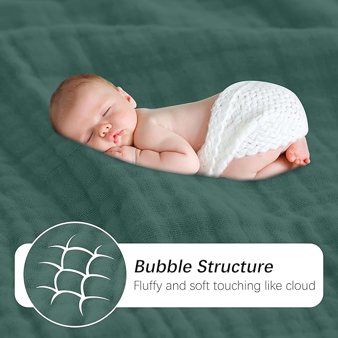 SWEET DOLPHIN Muslin Baby Bath Towels Blanket - 2 Pack 100% Cotton Towel for Babies, Infants, Toddlers - 40x40Inch - Highly Absorbent, Deep Emerald