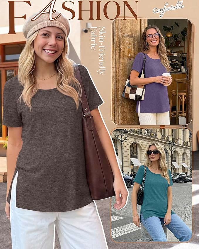 3 Pack Women's Maternity Shirts Short Sleeve Round Neck Side Split Pregnancy Tops Loose Summer Casual Mama Clothes