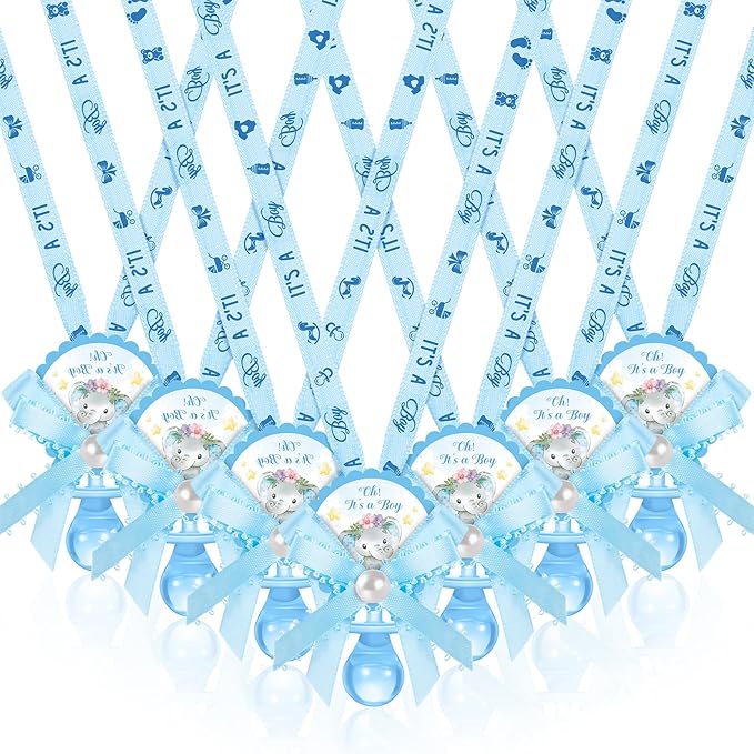 Remuuly 36 Pcs Baby Shower Pacifiers Necklace Bulk Acrylic Pacifiers Charm for Gender Reveal Party Favors Table Scatter Decorations(Boy,Blue)