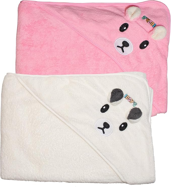 Ioly's Hooded Baby Bath Towels for Newborn Essentials 41" Set of 2 Towels with Hood for Kids Babies Toddler Infant (Large) Baby Towel Cosas para Bebes recien nacidos Bath Items (White and Pink)