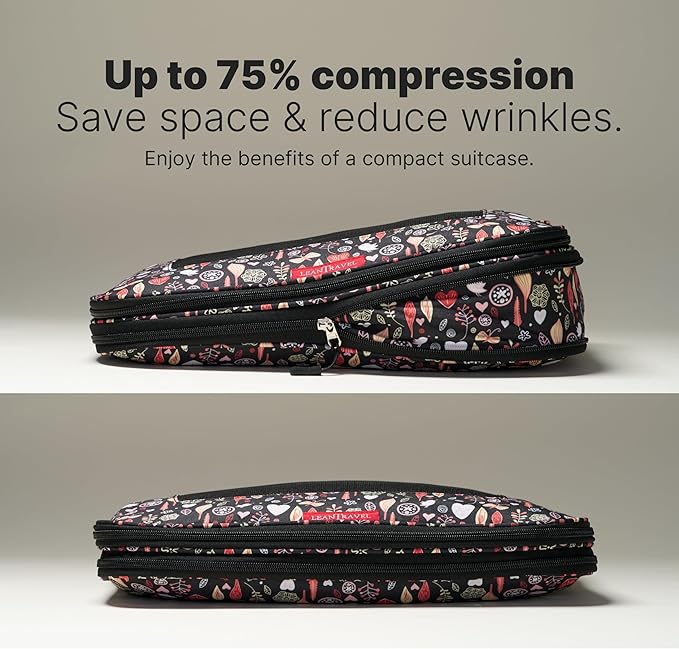 LeanTravel Premium Compression Packing Cubes for Travel - Luggage Organizers with Double Zipper - Sturdy Bags for Suitcase (6-Pack, Flowers)