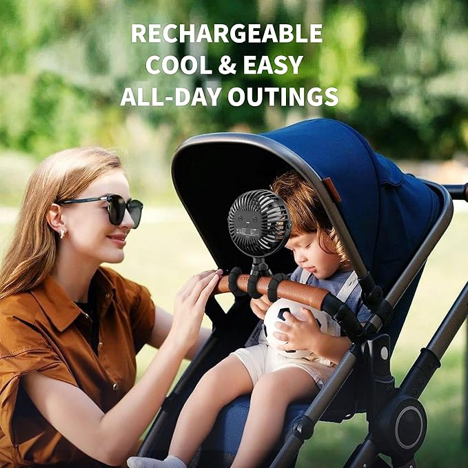 AMACOOL Battery Operated Stroller Fan, Baby Travel Essentials for Beach Disney, Newborn Boy & Girl Showers Gifts Registry Search, Rechargeable Clip On Fan for Car Seat Wagon Crib Bike Treadmill