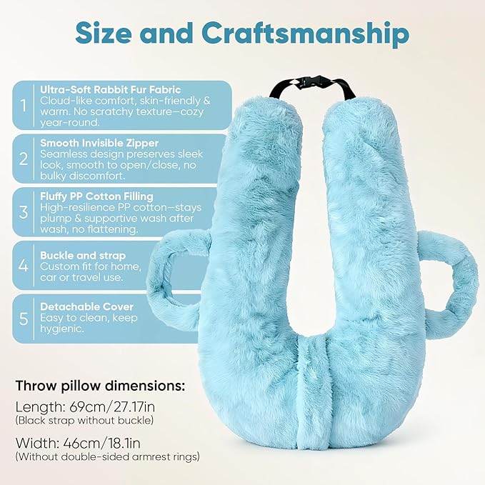 Car Pillow for Kids, Travel Pillow for Car Sleeping, Head and Neck Support Cushion with Removable Inner Insert, Washable Cover (Blue)