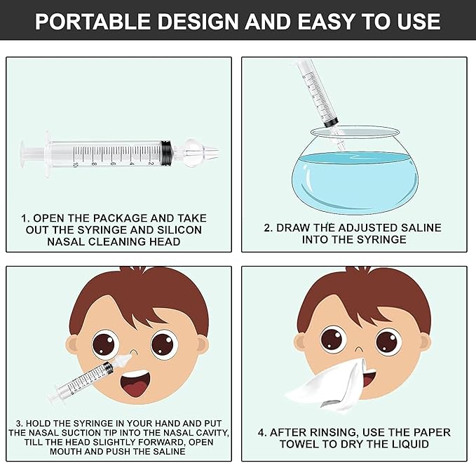 Baby Nasal Aspirator, 1 Pack, 4 Pieces - Safe and Reusable Silicone Nasal Aspirator for Newborn - Infant Mucus Removal with 10ml Nose Cleaner Syringe - Nasal Spray/Nasal Hygiene