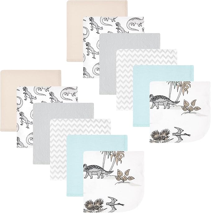 Hudson Baby Unisex Baby Flannel Cotton Washcloths 12-Pack, Neutral Dino World, One Size