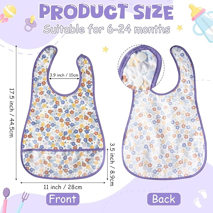 R HORSE 5Pcs Baby Bibs Set Toddler Bibs with Crumb Catcher Pocket & Snap Button Waterproof Baby Feeding Bibs for 6-24 Months