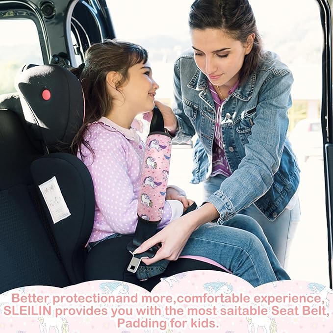 Seat Belt Cover for Kids, Seat Belt Pad for Boys Girls, Car Seat Straps Shoulder Pads for Kids, Kid's Seat Belt Cushion, Shoulder Strap Pad, 1 Piece （Pink Unicorn）
