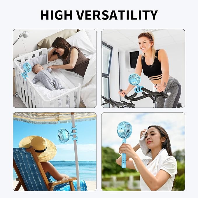 AMACOOL Battery Operated Stroller Fan, Baby Travel Essentials for Beach Disney, Newborn Boy & Girl Showers Gifts Registry Search, Flexible Tripod Clip On Fan for Car Seat Wagon Crib Bike Treadmill