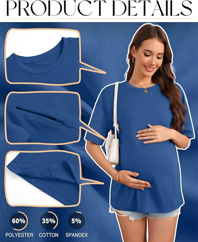 3 Pack Women's Oversize Nursing Breastfeeding Shirts Hidden Zipper Short Sleeve Loose Fit Maternity Tops
