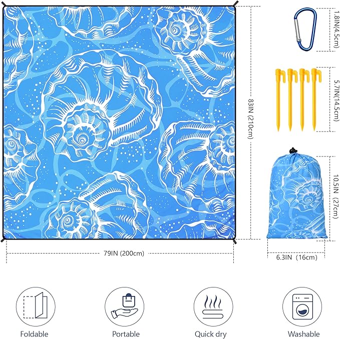 Beach Blanket Waterproof Sandproof Beach Mat 79" X 83"/10'x9'for 2-8 Adults Quick Drying Outdoor Picnic Mat Beach Accessories for Travel, Camping, Hiking