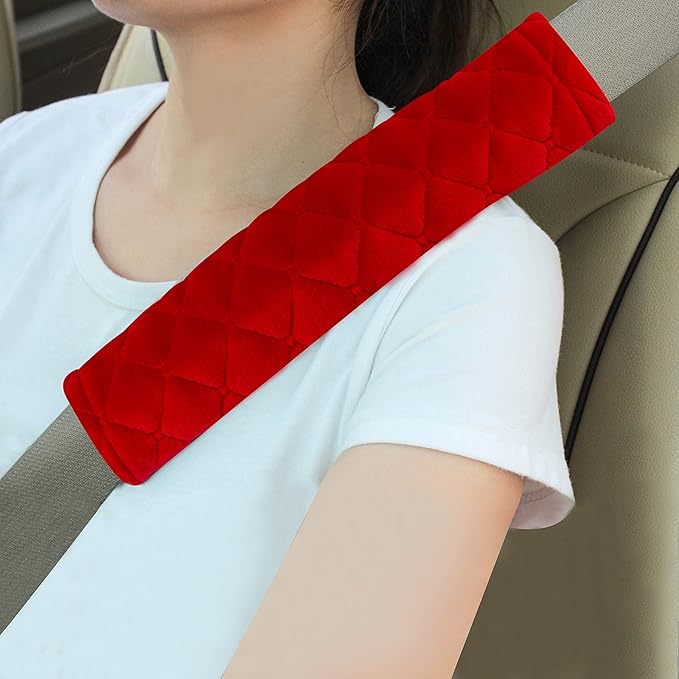Amooca Soft Seat Belt Cover Pad, 2-Pack Soft Car Safety Seatbelt Strap Shoulder Pad for Adults and Children, Suitable for Car Seat Belt, Backpack, Shoulder Bag, Laptop Computer Bag (Red)