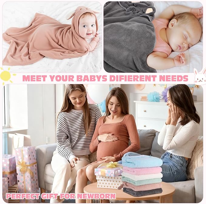 6 Pack Baby Hooded Towels Coral Fleece Baby Bath Towels 31.5 x 31.5 Inch Soft Absorbent Hooded Bath Blanket for Newborn Toddler Infant Boy Girl Shower Gift Supplies(Multicolor,Vivid)
