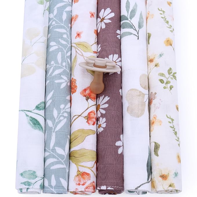 LifeTree Baby Muslin Washcloths, Soft 6 Pack Baby Wash Cloths Unisex for Boys Girls, 70% Viscose from Bamboo and 30% Cotton Bath Face Towels, Bibs for Newborn with Sensitive Skin, 10.6x10.6 inches