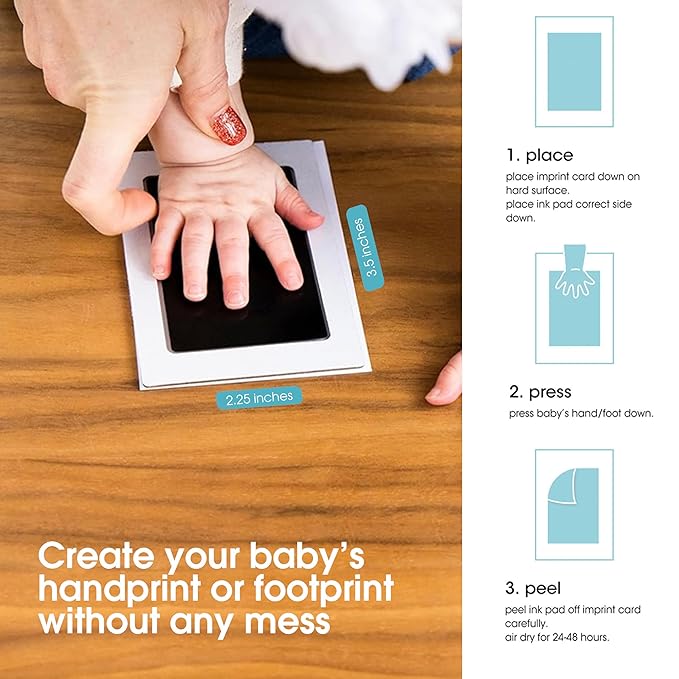 Pearhead Newborn Baby Handprint and Footprint Kit - No Mess Clean-Touch Ink Pad with Impression Cards, Safe for Skin, Perfect Keepsake for Family, Acid-Free, Black, Pack of 2