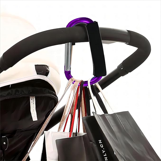 3PCS Stroller Hooks，5.2'' Large Carabiner Clip - Carabiner Large, Baby Stroller Hooks for Hanging Bags, Stroller Accessories(Purple)