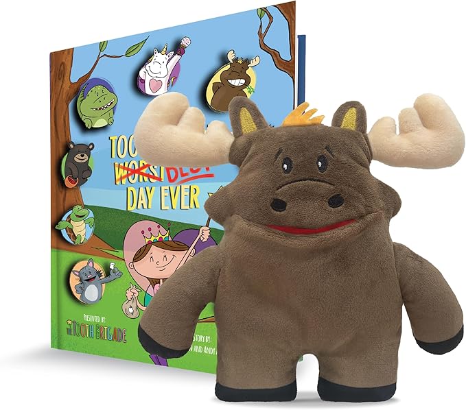 Twigs Moose Tooth Fairy Pillow and Book Bundle | 8" Plush with Pocket for Lost Teeth & Hardcover Storybook w/Tracker, Q&A for Boys Girls Children of All Ages