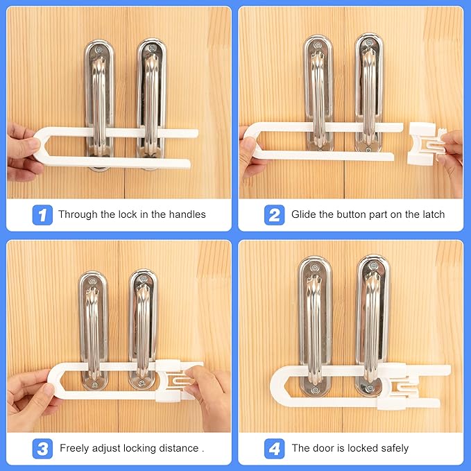 Vmaisi 8 Pack Baby Sliding Cabinet Locks - Adjustable U Shaped Child Safety Locks,Childproof Latches for Kitchen Bathroom Storage Cupboards Doors, Handles and Knobs White