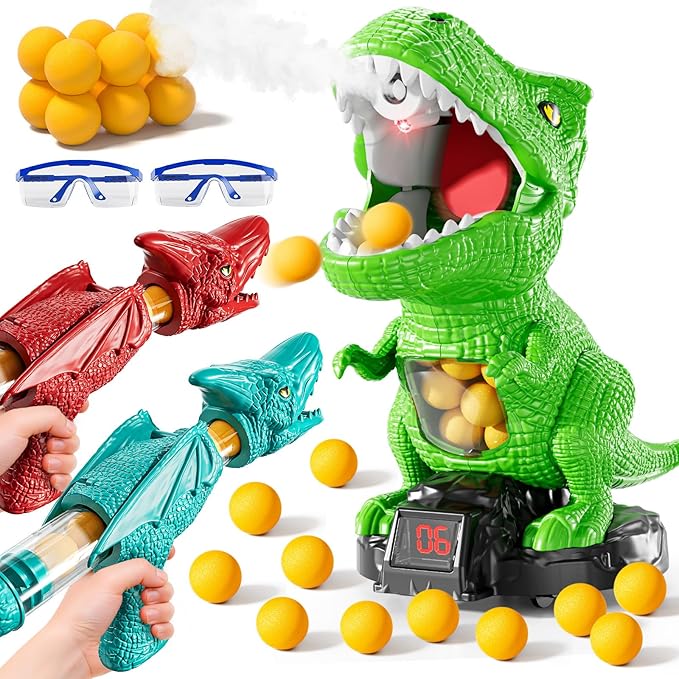 Dinosaur Shooting Toys for Kids 3-5, Moveable Shooting Game with 2 Air-Pump, 36 Balls Toys, Scoreboard, Light and Sound, Competitive Game Birthday Gift for Boys and Girls Ages 3 4 5 6 7 8