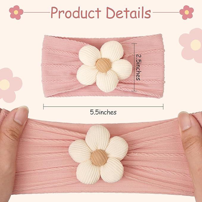 kangaroo 6PCS Baby Flower Headbands&Baby Girls Bows Headbands Soft Nylon Hairbands Hair Accessories for Newborn Infant Toddler Kids