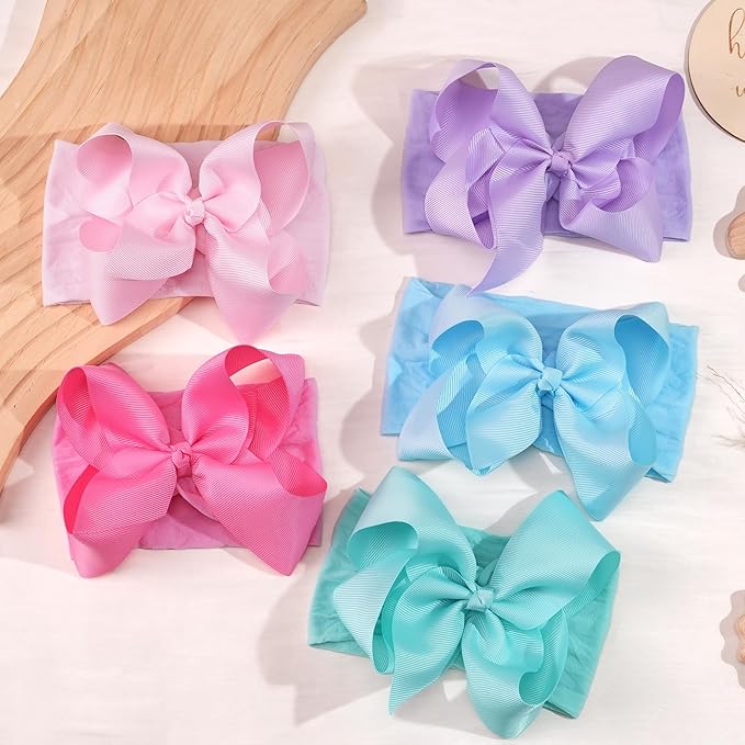 CÉLLOT 20 Colors Baby Bow Wide Turban Headbands Girls Big 6 inches Hair Bows Head Wraps Newborn Infants Toddlers Hairbands