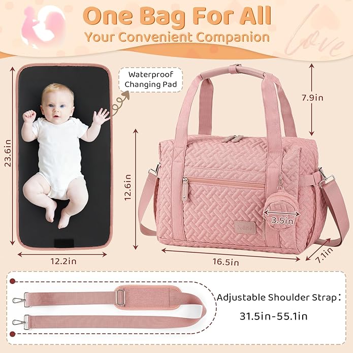JOLLITO Diaper Bag Tote, Large Capacity Travel Diaper Bags With Changing Pad, Hospital Bag For Labor Delivery, Baby Bag