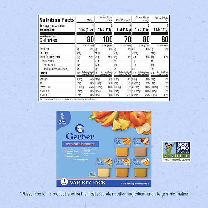 Gerber 2nd Foods Natural for Baby Tropical Adventure Baby Food, Variety Pack, 4 oz Tubs (32 Pack)