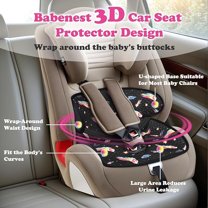 Babenest Car Seat Potty Protector Cover -Waterproof Carseat Training Liner for Baby &Toddler Shower Gift, Dry Piddle Pee Pad with Fun Designs for Strollers & Infant Car Seats (1pc Meteor-Black)