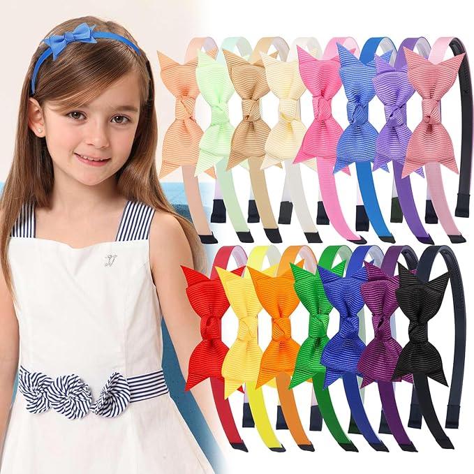 XIMA Baby Girls Headbands with Bows,Cute Ribbon Hair Bows Head Band for Teens Toddlers Kids Children Pack of 15-B