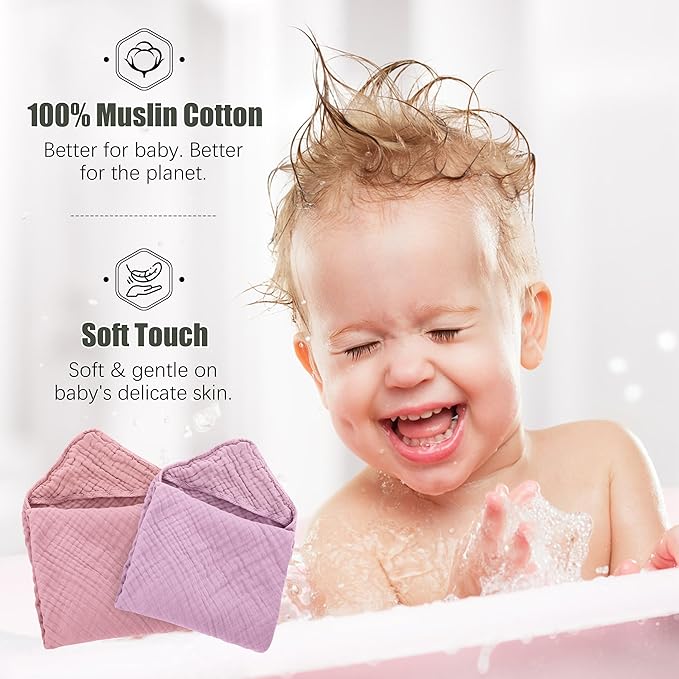 2 Pack Hooded Baby Towels - 100% Muslin Cotton for Newborns, Infants, Toddlers - Large 32x32 Inch Size - Highly Absorbent and Essential for Newborn Care, Light Sakura