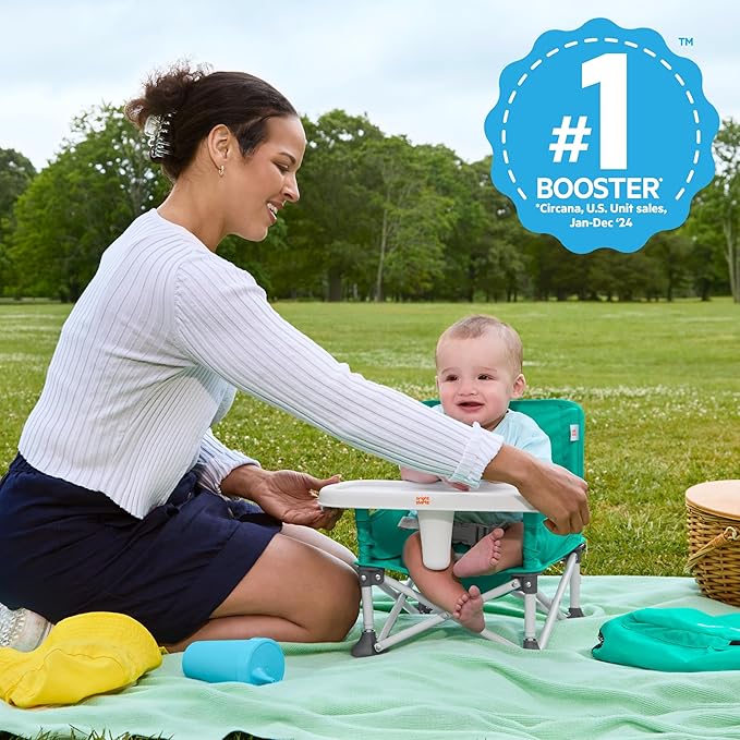 Bright Starts Pop 'N Sit Portable Booster, Indoor/Outdoor Use, Floor Seat with Feeding Tray, Teal, 6 Mos - 3 Yrs (Pack of 2)