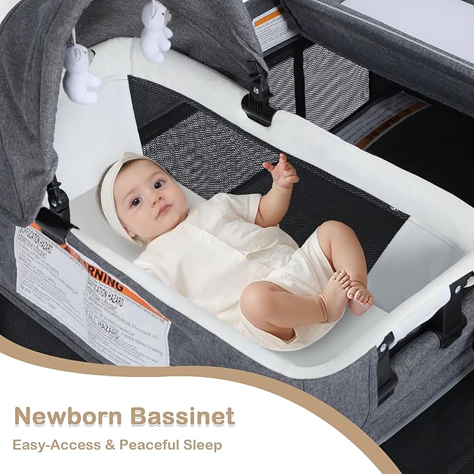 4 in 1 Multifunctional Pack and Play, Foldable Baby Playards with Changing Table & Breathable Mesh, Baby Playpen for Babies and Toddlers, Black