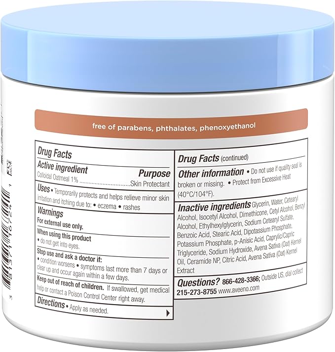 Aveeno Baby Eczema Therapy Nighttime Body Balm, Moisturizing Eczema Treatment, Ceramides, Triple Oat Complex, Soothes Dry, Itchy Skin, Hypoallergenic, Fragrance & Steroid Free, 11oz