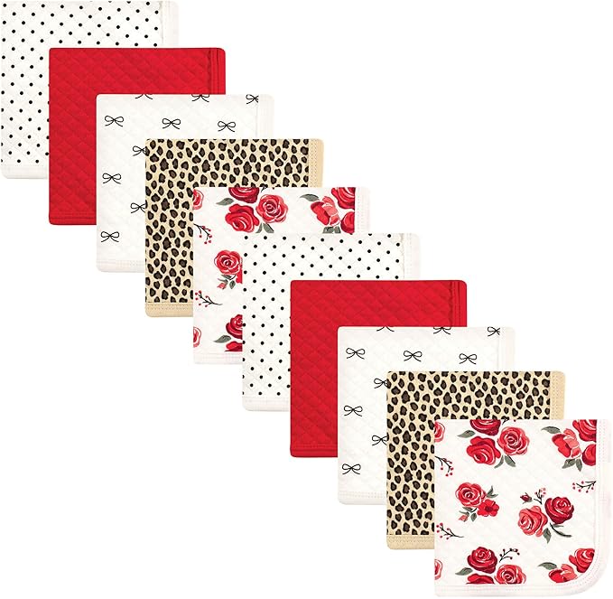 Hudson Baby Unisex Baby Quilted Cotton Washcloths, Rose Leopard, One Size