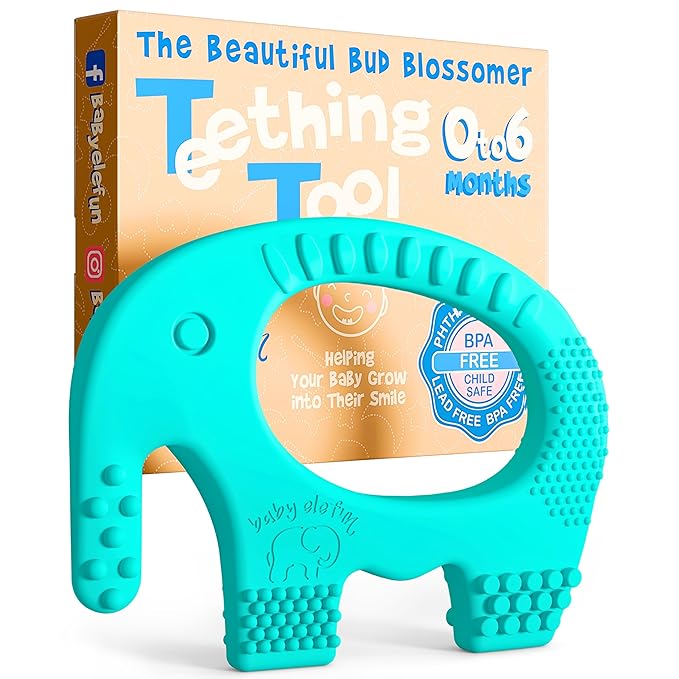 Baby Elefun Baby Teething Rings 5X Pain Relief Zero Delay 0-6 Months Turquoise