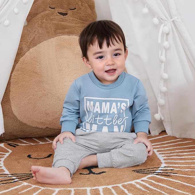 Toddler Boy Outfit Mama's Little Man Long Sleeve Sweatshirt And Pants Set Infant Baby Boy Fall Winter Clothes
