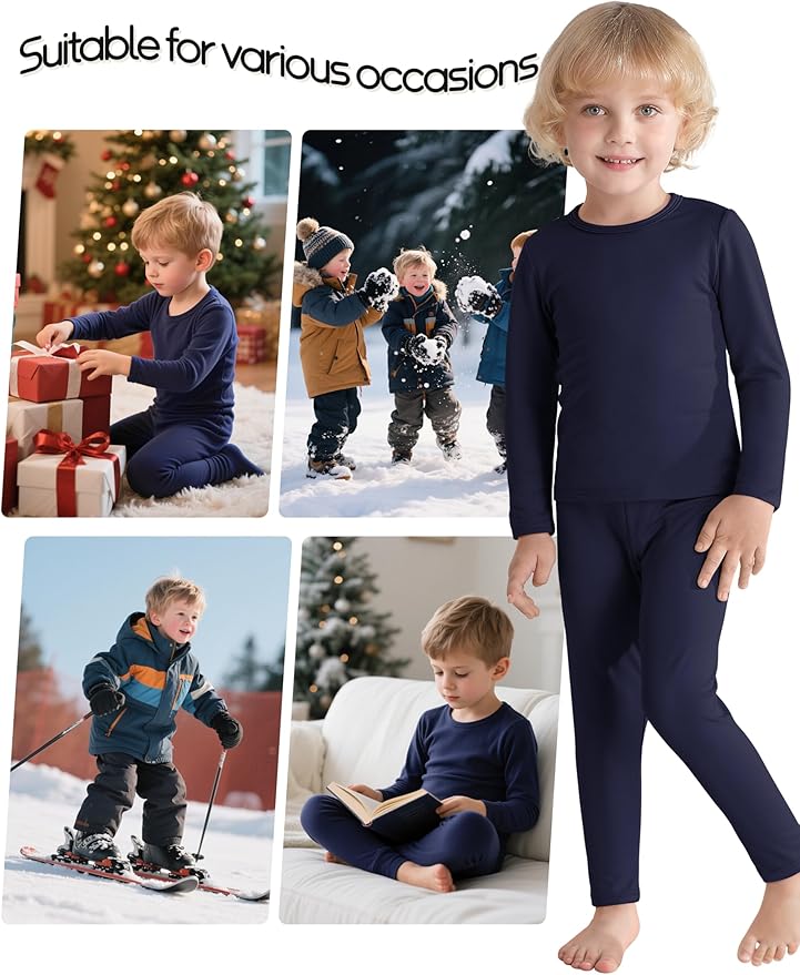 VZV 2T-6Y Toddler Thermal Set Thermal Underwear for Kids Fleece Lined Toddler Base Layer Long Johns for Kids Boys Girls