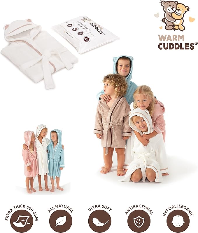 Premium Soft Toddler Bathrobe - Rayon from Bamboo Toddler Robe with Hood - Kids Boys & Girls Robe