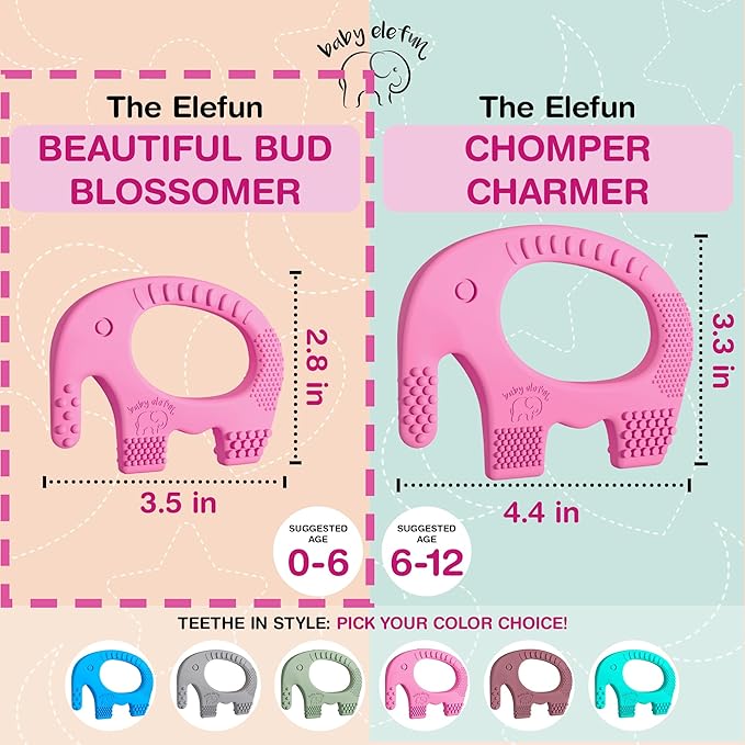 Baby Elefun Baby Teething Toys 5X Pain Relief Zero Delay 0-6 Months Pink