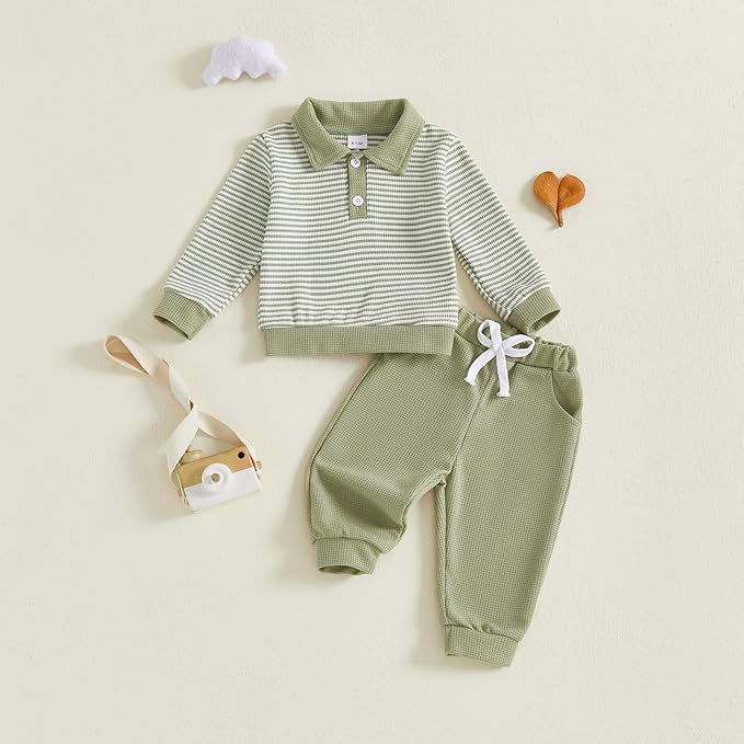 Baby Boy Toddler Fall Outfit Striped Sweatshirt Toddler Boy Winter Waffle Clothes 3 6 12 18 Months 2 3 T Pant Set