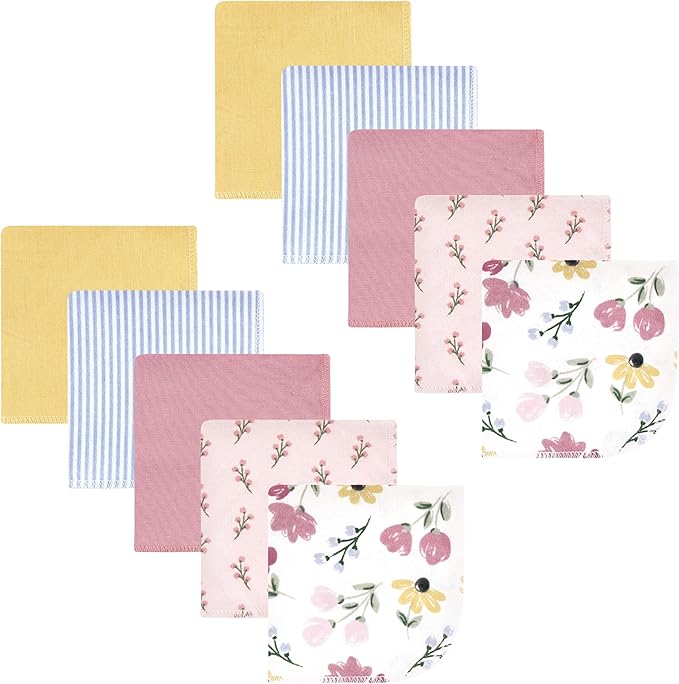 Hudson Baby Unisex Baby Flannel Cotton Washcloths, Soft Painted Floral 10 Pack, One Size
