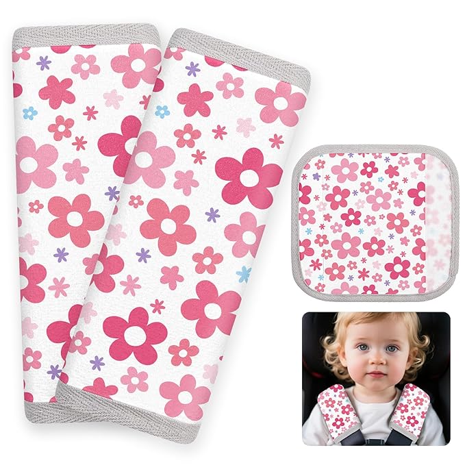 Seat Belt Cover Pad for Baby, Soft Seatbelt Cushion Covers for Kids 2Pcs Car Seat Strap Shoulder Pads for All Car Seats, Stroller, High Chair